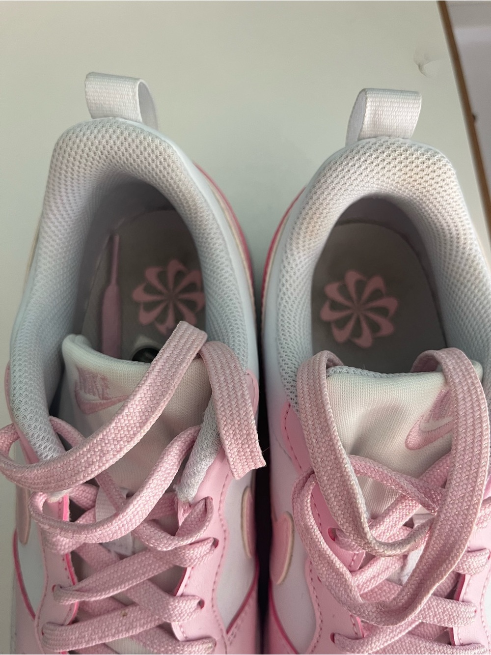 Nike White and Light Pink Court Low-Top Sneakers - Picture 3 of 6